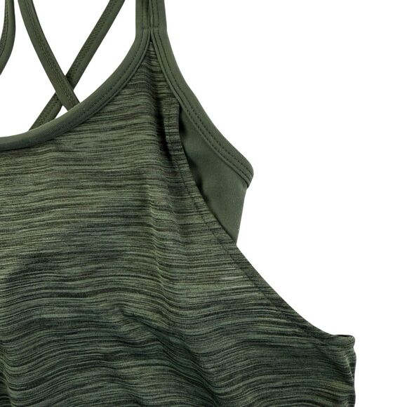 Athleta Energize Tank Top Green Heather Shadow Stripe Women XXS Built-In Bra - Picture 2 of 12